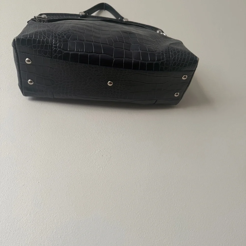 Furla Rich Blue Piper Sachel Crocodile Embossed Handbag silver hardware